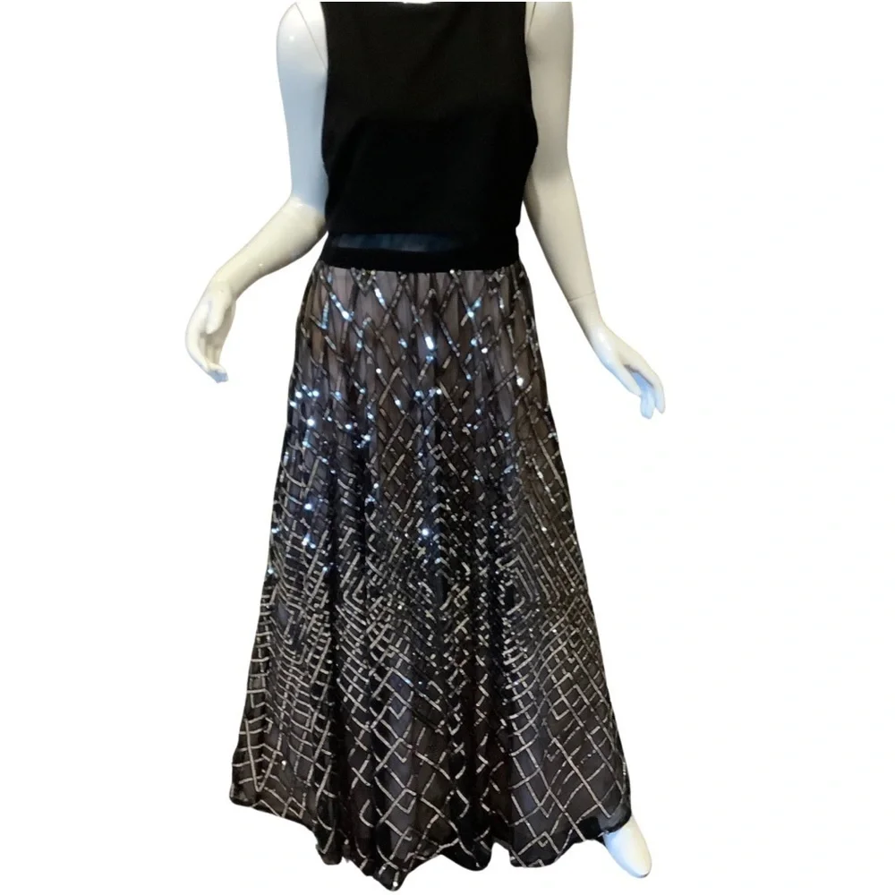 TLC Say Yes to the Prom Elegant Black and Silver Women's Maxi Dress